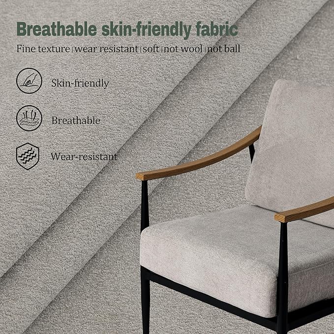 Modern Accent Chair for Living Room Bedroom Mid Century Arm Chair Upholstered Office Accent Chair Comfy Waiting Room Chair with Metal Frame, Grey-Ruum Studio Home