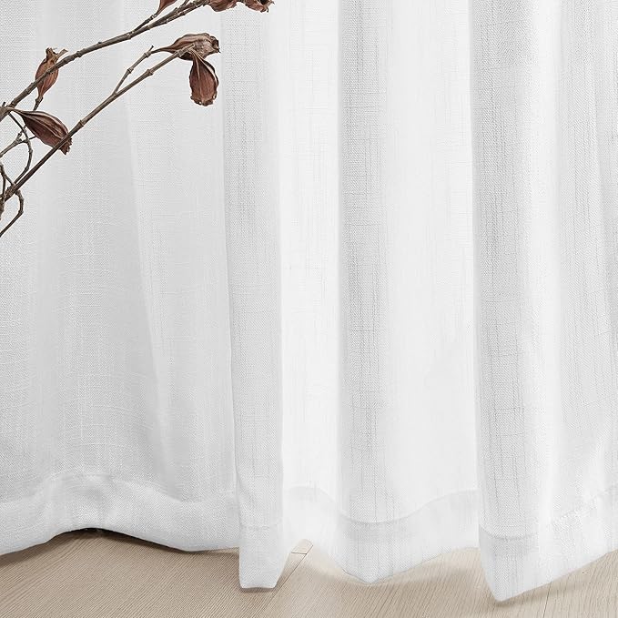 MYSKY HOME White Curtains 95 Inches Long Semi Sheer Drapes Light Filtering for Sliding Glass Door Window Treatments Soft Cotton Blend Panels Linen Look Farmhouse Style, 50" x 95", 2 Pieces-Ruum Studio Home