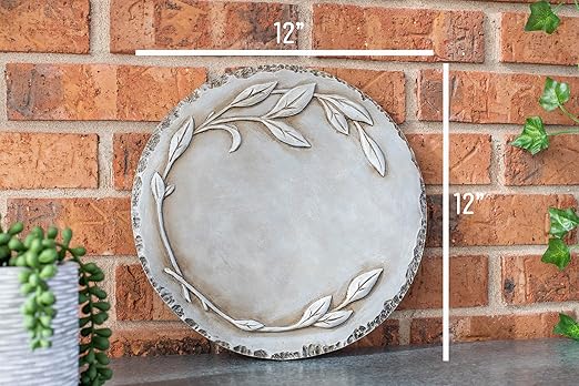 NAT & Jules Floral Laurel Wreath Leaves Pattern Dimensional Indoor Outdoor 12 inch Round Cast Resin Decorative Garden Stepping Stone, Patio, Walkway Sculpture Yard Art, Grey-Ruum Studio Home
