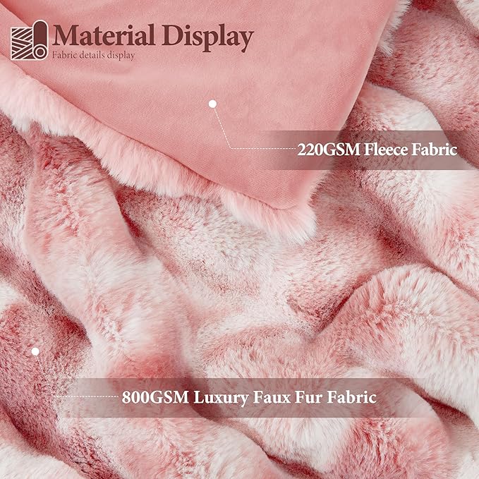 Luxury 1000GSM Faux Rabbit Fur Throw Blanket for Woman, Super Heavy Warm Cozy Blankets for Her for Couch Bed Sofa, Bubble Plush Fuzzy Elegant Soft Reversible Mink Blanket for Living Room Bedroom, Pink-Ruum Studio Home