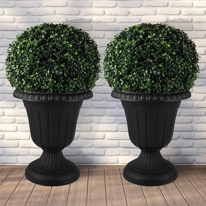 Pure Garden Outdoor Planter 2-Pack - 16x18-Inch Urn Planters - Plastic Plant Pots for Indoor, Outdoor, or Front Porch Decor - Flower Pots (Black)-Ruum Studio Home
