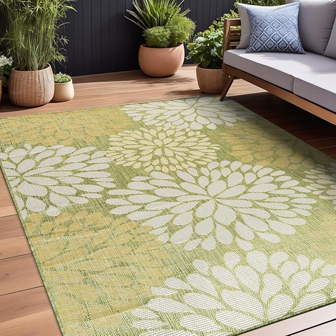 Beverly Rug Outdoor Rug 10x14 Modern Exotic Tropical Leaf Area Rugs for Indoor and Outdoor Patio Deck Porch Garden Water Resistant Washable Outside Carpet (10 x 14 Green)-Ruum Studio Home