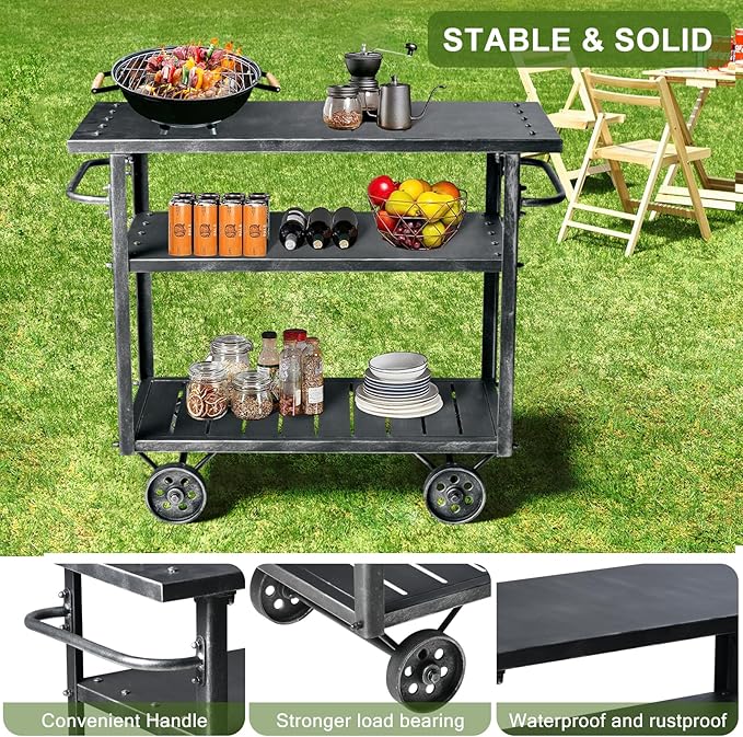 Diwhy Industrial 3 Tier Rolling Utility Storage Cart Wine Beverage, Metal Wine Rack with Wheels Kitchen Bar Dining Room Tea Wine, Serving Cart-Ruum Studio Home