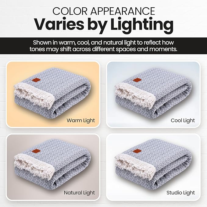 Gold Case Throw Blanket for Bed – 100% Recycled Turkish Cotton Bed Blanket – Decorative Throw Cotton Blankets for Living Room & Bedroom – Retro Grey Woven Queen Blankets – 90x90-Ruum Studio Home