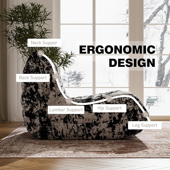 Bean Bag Chair, Fireside Chair Bean Bag Sofa Large Bean Bag Chair for Adults, Bean Bag Chairs for Teens with High Density Comfortable Foam, Memory Foam Bean Bag for Living Room, Bedroom(Black Pattern)-Ruum Studio Home