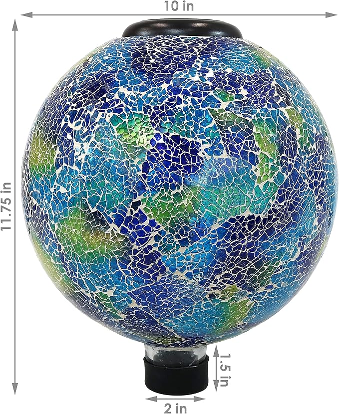 Sunnydaze Azul Terra 10" Crackled Glass Garden Gazing Globe with LED Solar Light - Set of 2-Ruum Studio Home