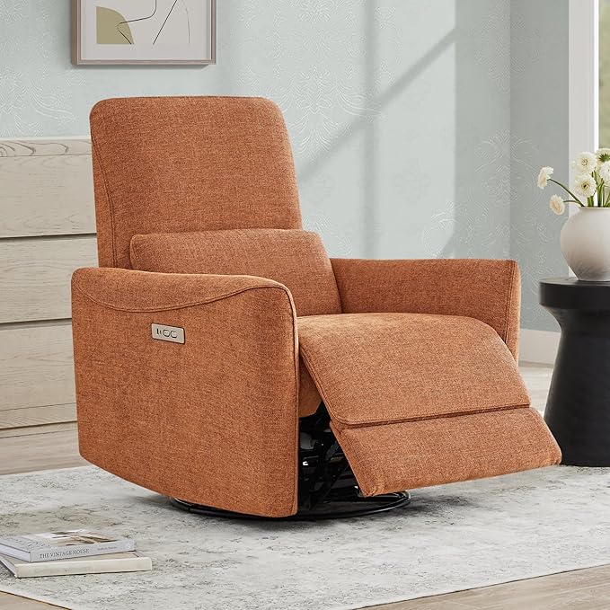 CHITA Power Recliner Chair Swivel Glider, FSC Certified Fabric Living Room Nursery Reclining Sofa Chair with Lumbar Support,Terracotta-Ruum Studio Home