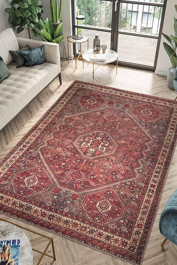 Keen Home Design 5x7 Rug - Machine Washable Area Rug with Non-Slip Backing, Ideal for Living Room, Dining Room, Bedroom - Vintage, Easy Clean, Durable, Low Pile Rug - (5' x 7')-Ruum Studio Home