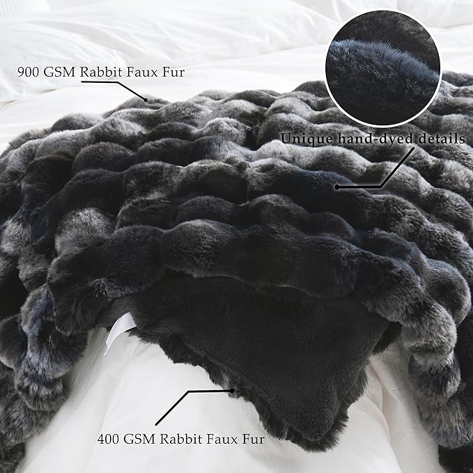 BENVWE Fluffy Faux Fur Throw Blanket for Couch, Soft Plush Thick Cozy Fuzzy Luxury Minky Bubble Blanket for Home Living Room Decor Gift for Women, Tie-dye Grey, 60" x 80", 1100GSM-Ruum Studio Home