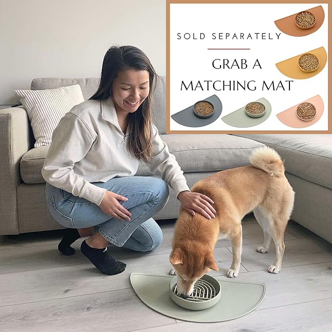 The Slowdown Bowl Silicone Slow Feeder for Dogs & Puppies, Slow Eating Modern Lick Mat Design Reduces Gulping, Fits 2 Cups 7.5” Across x 1.5” Tall, Mealtime Challenge, Medium-Blush-Ruum Studio Home