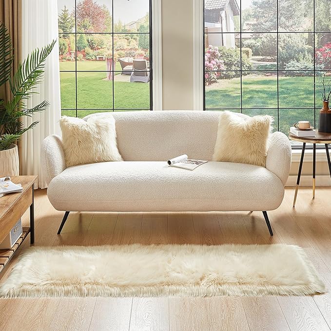 AMTOVO Faux Fur Rug, Beige Ultra Soft Fluffy Shag Sheepskin Rug, 2 x 6 ft Runner Area Rugs for Bedroom Sofa Throw Cushion Room Decor, Rectangle-Ruum Studio Home