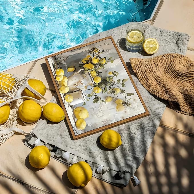 Framed Lemon Kitchen Wall Decor for Dining Room - Vintage Mustard French's Yellow Lemon Kitchen Wall Art, Rustic Oil Paintings Posters Prints for Bathroom Living Room Bedroom 16x24 inch-Ruum Studio Home
