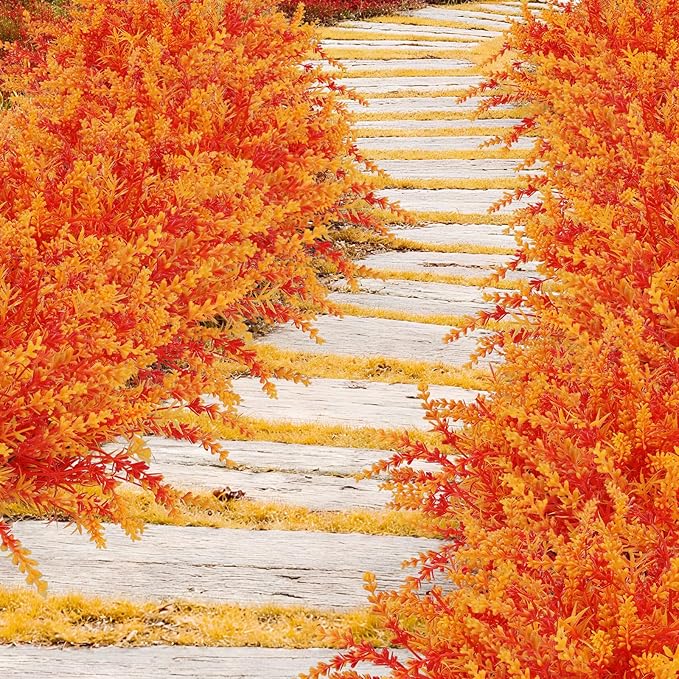 Geegoods 16 Bundles Artificial Fall Flowers Outdoor – Faux Lavender Flowers with Monkey Grass UV Resistant Plastic Faux Plants for Halloween Front Door Porch Patio Yard Balcony Decor, Orange Color-Ruum Studio Home