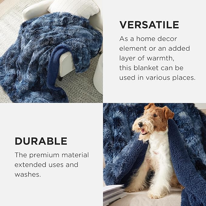 Bedsure GentleSoft Fluffy Tie Dye Navy Blue King Size Blanket for Bed, Thick Soft Sherpa Faux Fur Fleece Bedding Fuzzy Plush Winter Warm Large King Blanket, Cozy Blue Gifts for Men Women, 108x90-Ruum Studio Home