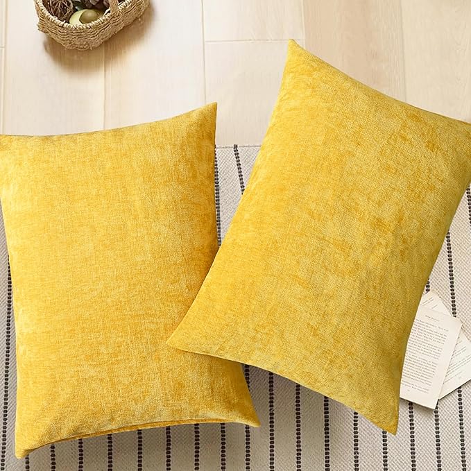 CaliTime Throw Pillow Covers Decorative 20 X 26 Inches Pack of 2 Cozy Chenille Standard Pillow Shams Cases for Couch Sofa Bed Living Room Home Mustard Yellow-Ruum Studio Home