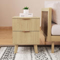 Fluted Nightstand, Mid Century Modern 2 Drawer Bedside Table for Bedroom, Small Dresser Night Stand Side End Table with Wood Fluted Drawer Storage for Bedroom Closet(Natural)-Ruum Studio Home