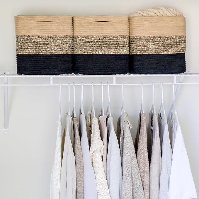 NaturalCozy Storage Cubes 11 Inch Cotton Rope Woven Baskets for Organizing, 3-Pack | Cube Storage Bin | Square Storage Baskets for Shelves Organizer, Classroom, Kids Toy Bins, Closet, Baby Nursery-Ruum Studio Home