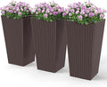 Outsunny Tall Planters for Outdoor Plants Set of 3, 24 in Taper Planters with Drainage Holes, Rattan Decor Plant Pots for Indoor Outdoor Front Porch Patio Backyard, Brown-Ruum Studio Home