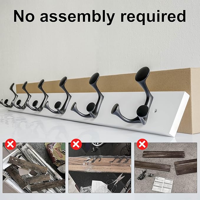 SKOLOO 36-Inch White Wood Coat Rack Wall Mount with 6 Triple Hooks - Ideal for Family Entrances, Classrooms, and Pet Supplies Storage - Perfect Coat Hooks for Wall-Ruum Studio Home
