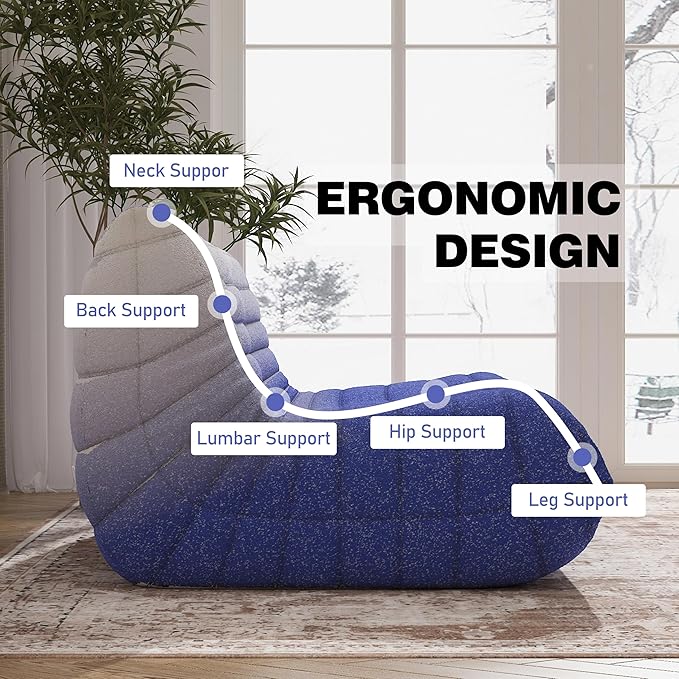 Bean Bag Chair, Loveseat Fireside Chair Bean Bag Sofa Large Bean Bag Chair for Adults, 2 Seater Bean Bag Chairs for Teens with High Density Comfortable Foam, Bean Bag for Living Room (Blue&White)-Ruum Studio Home