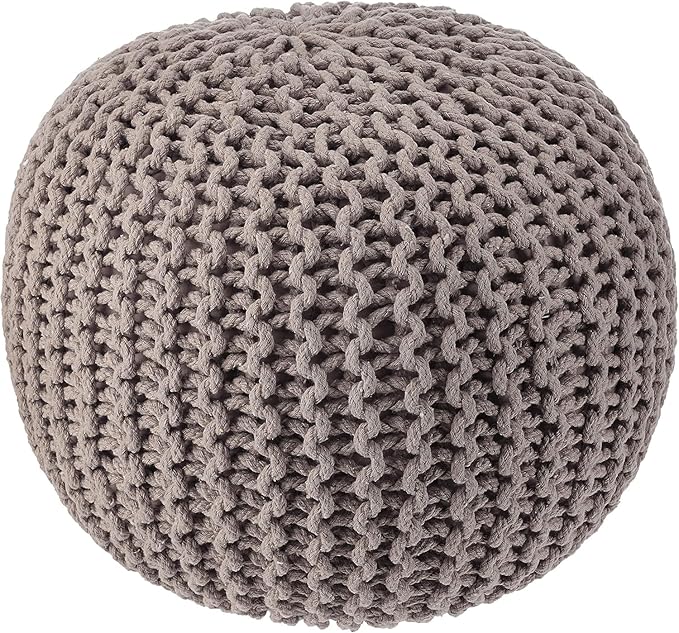 REDEARTH Round Pouf Foot Stool Bean Bag Ottoman - Hand Knitted Boho Pouffe - Home Decor Poof - Stuffed Foot Rest for Living Room - Nursery - Bedroom - Patio (19.5"x19.5"x14") - Taupe-Ruum Studio Home