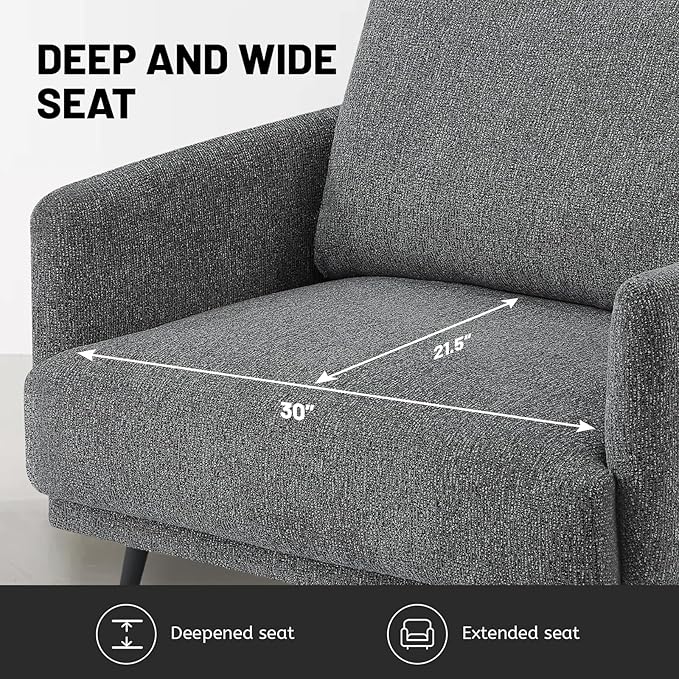 Oversized Accent Chair for Living Room Chairs Reading Arm Chair Comfy Modern Single Sofa Side Chairs with Metal Legs & Soft Cushion for Bedroom, Balcony,Waiting Room(Chenille, Dark Grey)-Ruum Studio Home