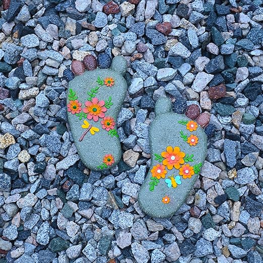Stepping Stones - Resin Footprint Shaped Set of 2 (Light Gray)-Ruum Studio Home