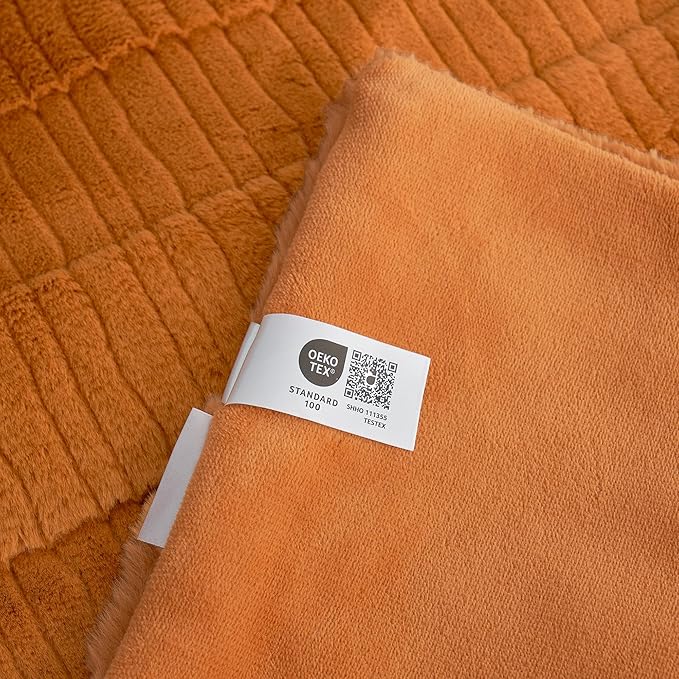 Amélie Home Luxury Striped Faux Fur Throw Blanket for Couch, Embossed Split Fur Cozy Fuzzy Fluffy Luxurious Soft Plush Sofa Chair Bed Gift Blankets for Women Men Wife Friend, 55"x70", Brown-Ruum Studio Home
