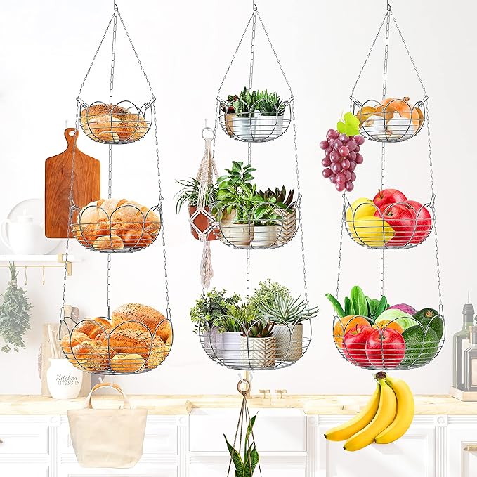 Simple Houseware Modern 3-Tier Hanging Fruit Basket, Chrome-Ruum Studio Home