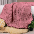 Carriediosa Chunky Knit Throw Blanket 60" X 80" Twin, 100% Hand Made Large Chenille Loop Yarn Soft Fluffy Throws for Couch Sofa Bed, Big Crochet Cozy Heavy Thick Cable Woven Blanket, Mauve-Ruum Studio Home