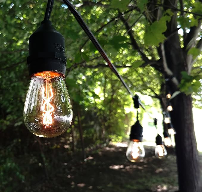 Hometown Evolution, Inc. E26 Outdoor Commercial String Lights with Suspended Socket for Weatherproof Heavy Duty Vintage Outside Lighting (S14 Zig Zag Edison 11 Watt Bulbs, 50 Foot 25 Socket)-Ruum Studio Home