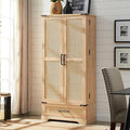 72" Tall Rattan Kitchen Pantry Cabinet with Drawer, Boho Storage Cabinet with 2 Rattan Doors and Shelves, Versatile Large Cabinet for Dining Room, Bathroom, Living Room, Laudry, Natural Oak-Ruum Studio Home