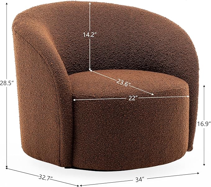 KINWELL 34" W Mid Century Modern Swivel Barrel Chair, Round Upholstered Boucle Swivel Accent Chairs, No Assembly Sofa Chair for Living Room Bedroom Reading Apartment Lounge Nursery-Ruum Studio Home
