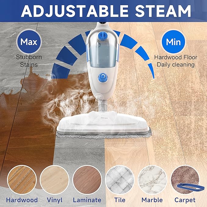 Steam Mop for Floor Cleaning, 10in1 Multi Purpose Handheld Steamer Cleaner Detachable for Vinyl, Laminate, Carpet, Tile Hard Floor Grout w/ 2 pad, 23ft Cord, 15oz Tank, Adjustable Steam & Height-Ruum Studio Home