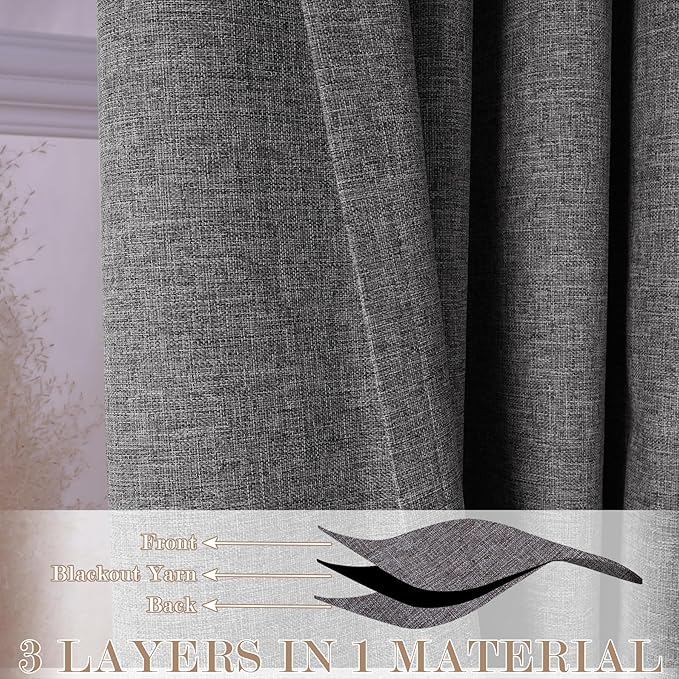 Natural Grey Pinch Pleat 100% Blackout Drapes Linen Blend, Room Divider, Room Darkening, Energy Saving, Furniture Protecting, Light Blocking Extra Wide Privacy Curtains, 240Wx84L, 1 PC-Ruum Studio Home