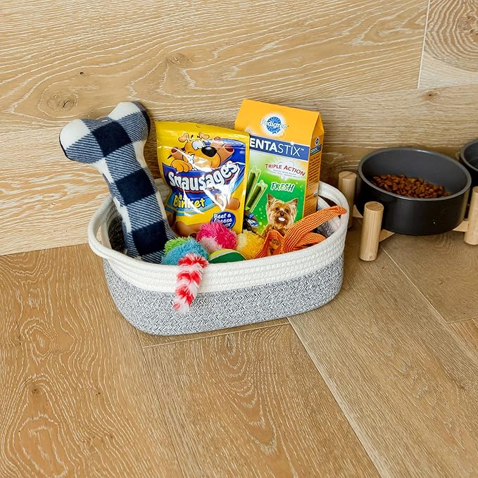 NaturalCozy 5-Piece Rectangle Storage Basket Set- Natural Cotton Rope Woven Baskets for Organizing! Small Basket for Montessori, Baby Nursery, Dog Toy Baskets, Cat Toy Box, Bathroom Organization Bin-Ruum Studio Home