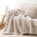 Battilo Chunky Knit Throw Blanket, Soft and Thick Chenille Throw Blanket, 50"x60" Handmade Cable Knit Crochet Blanket, Large Rope Knot Throw Blankets for Couch Sofa Bed Home Decor, Taupe-Ruum Studio Home
