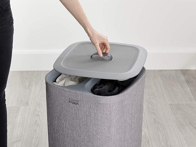 Joseph Joseph Tota 60 liter/15.8 gallon Laundry Hamper Separation Basket with lid, 2 Removable Washing Bags with Handles- Grey-Ruum Studio Home