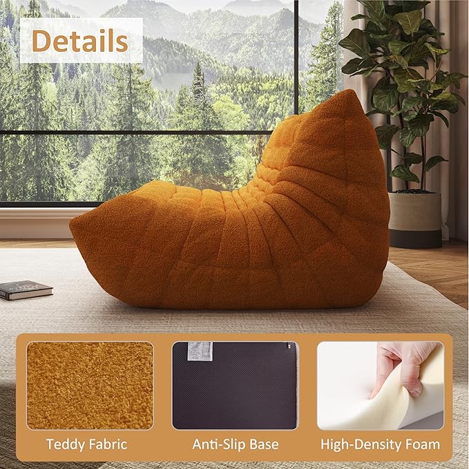 Bean Bag Chair, Oversized Bean Bag Chair for Living Room, Fireside Chair for Adults with Memory Foam Filled, Big Accent Lounge Floor Sofa for Reading, Relax, No Assembly Required. (Yellow 3-Seater)-Ruum Studio Home
