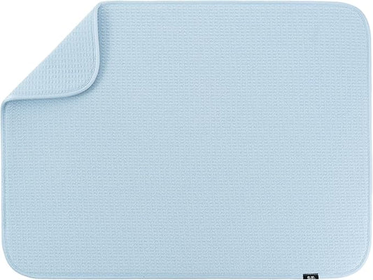 S&T INC. Dish Drying Mat XL, 18” x 24”, Absorbent Microfiber Kitchen Counter Mat, Dish Drying Pad for Dishes, Utensils, Pots and Pans, Extra Large, Sky Blue-Ruum Studio Home