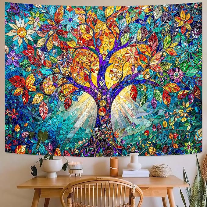 Lunerfex Tree of Life Tapestry Stained Glass Tapestry Wall Decor Tapestries for Bedroom Art Tapestries Wall Hanging for Bedroom Living Room Glass-Tree-02 60"x80"-Ruum Studio Home