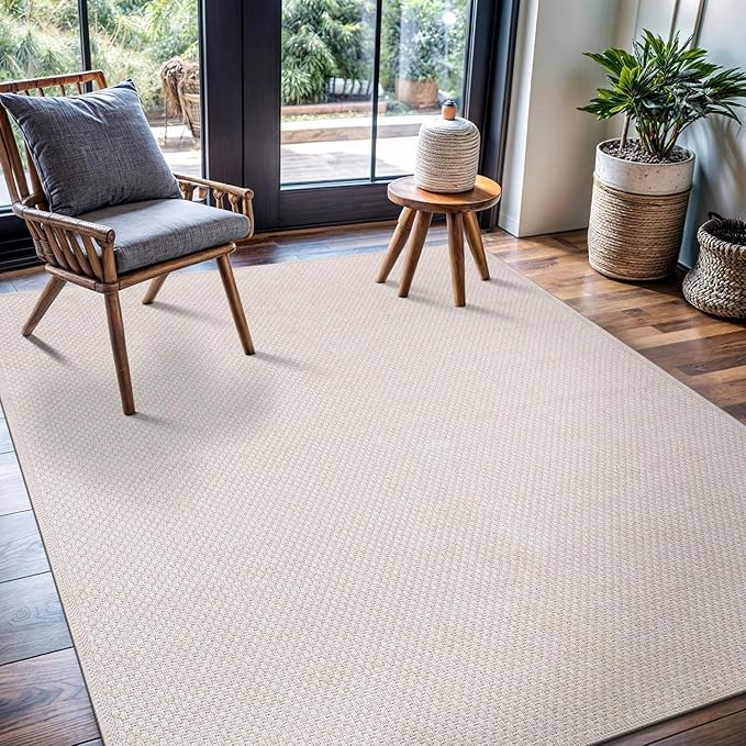 CAMILSON Easy Jute Rug 6x9, Indoor Outdoor Off-White Farmhouse Area Rugs for Living Room Patio and Kitchen Rug, Solid Woven Design, Easy-Cleaning, Washable Outside Carpet Alfombras (6 x 9)-Ruum Studio Home