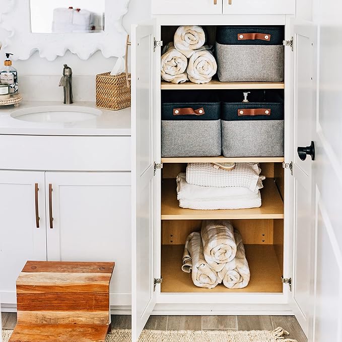 OrganiHaus Large Fabric Storage Baskets for Shelves 3 Pack | 15x11in Closet Storage Bins for Shelves | Clothes Storage Bins for Organizing | Linen Closet Organizers | Fabric Basket, Gray/Black-Ruum Studio Home