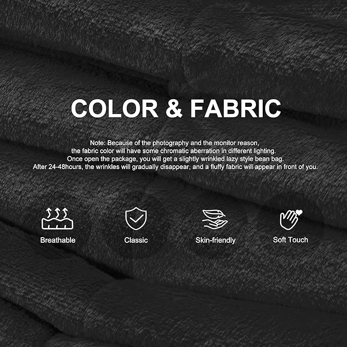 Bean Bag Chairs for Adults Giant Bean Bag Chair Memory Foam BeanBag Chair Big Bean Bag Sofa with Filler Faux Fur Fireside Beanbags Lazy Sofa for Living Room Bedroom Dorm Office (Black Plush)-Ruum Studio Home