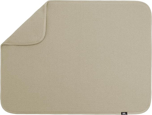 S&T INC. Dish Drying Mat XL, 18” x 24”, Absorbent Microfiber Kitchen Counter Mat, Dish Drying Pad for Dishes, Utensils, Pots and Pans, Extra Large, Pure Cashmere-Ruum Studio Home
