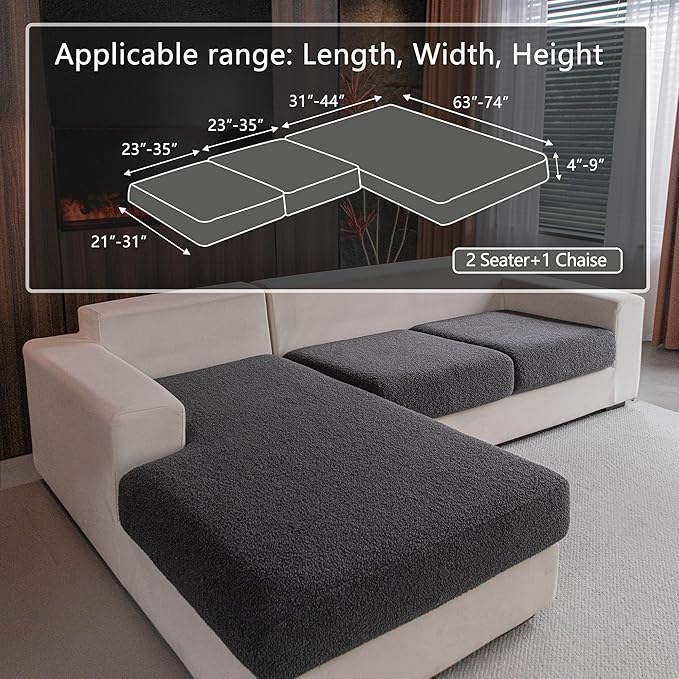 Couch Cushion Covers for Sectional Sofa, Stretch Soft Sofa Slipcovers Washable Wear-Resistant Universal Furniture Protector for Living Room(2 Seaters Covers+1 Chaise Cover, Dark Gray)-Ruum Studio Home