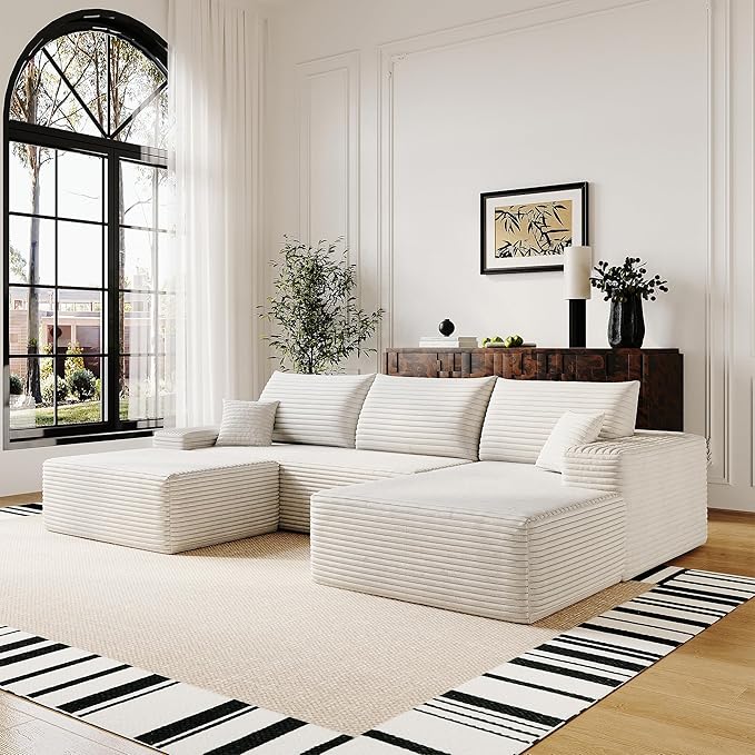 108" Sectional Couches for Living Room Modern Modular Sofa with L-Shape Couchs Upholstered Boneless Couch Deep Seat Sectional Couch with Chaise (White, Right Facing Chaise+2Seaters+1Ottoman)-Ruum Studio Home