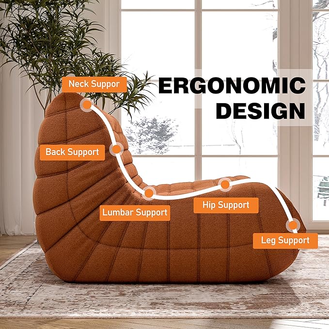 Bean Bag Chair, Loveseat Fireside Chair Bean Bag Sofa Large Bean Bag Chair for Adults, 2 Seater Bean Bag Chairs for Teens with High Density Comfortable Foam, Bean Bag for Living Room, Bedroom (Orange)-Ruum Studio Home