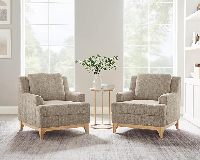 Oversized Accent Chair, Modern Boucle Armchair with Wood Legs, Modern Reading Chair with Thick Cushion, Comfy Chairs for Living Rooms, Bedrooms, Reading nooks and Apartments-Ruum Studio Home