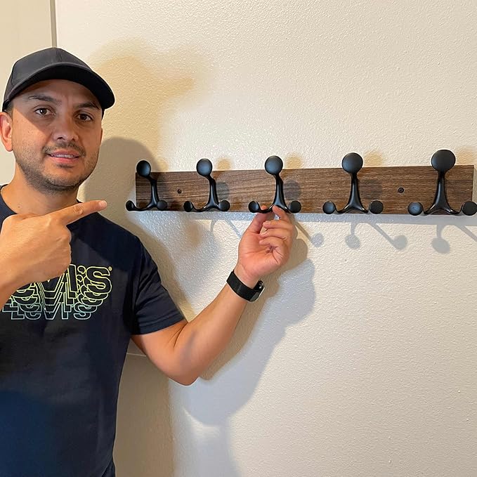 SKOLOO 24-Inch Wood Burnt Coat Rack Wall Mount with 5 Triple Hooks - Ideal for Family Entrances, Classrooms, and Pet Supplies Storage - Perfect Coat Hooks for Wall, Pack of 2-Ruum Studio Home